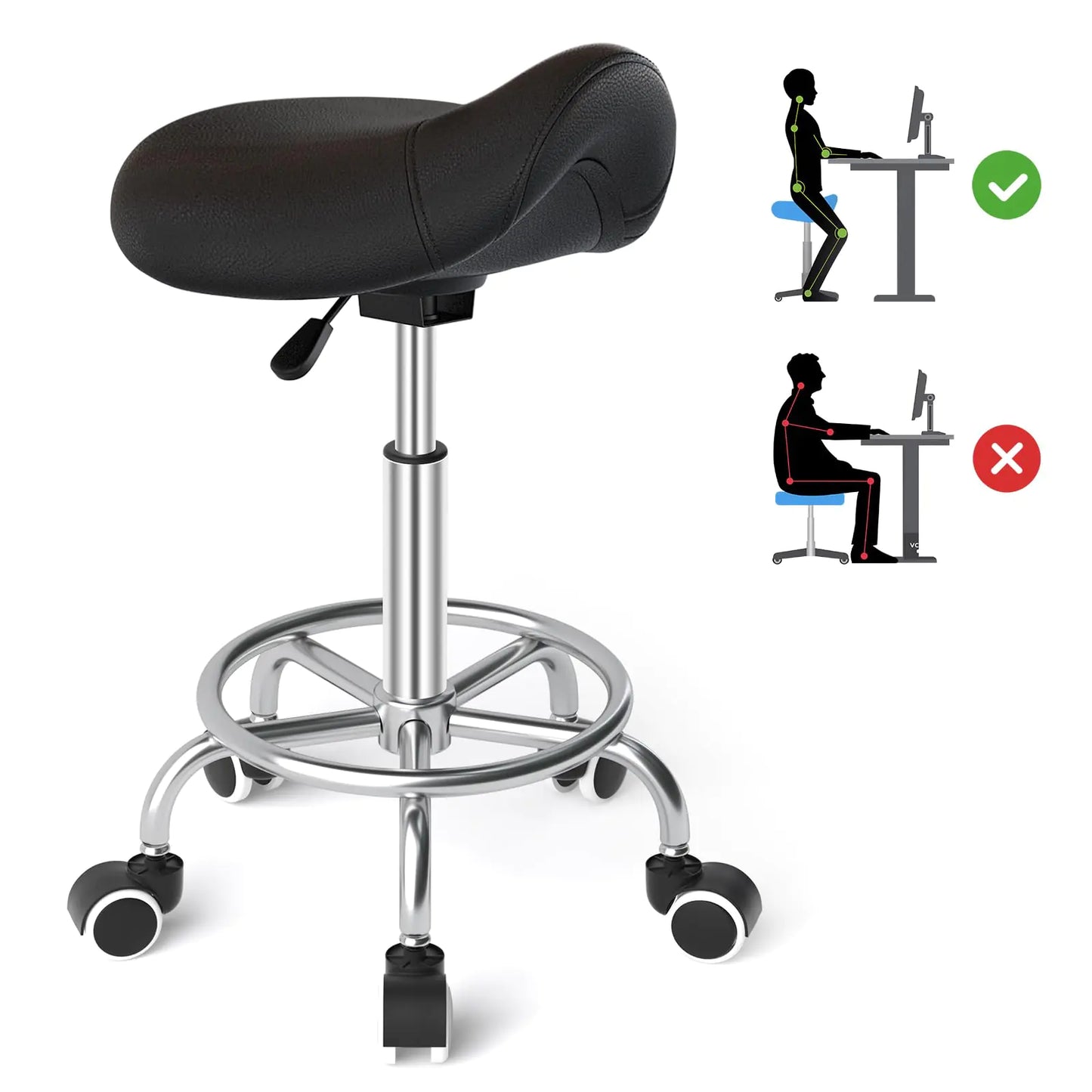 Spinaris Ergonomic Rolling Saddle Stool